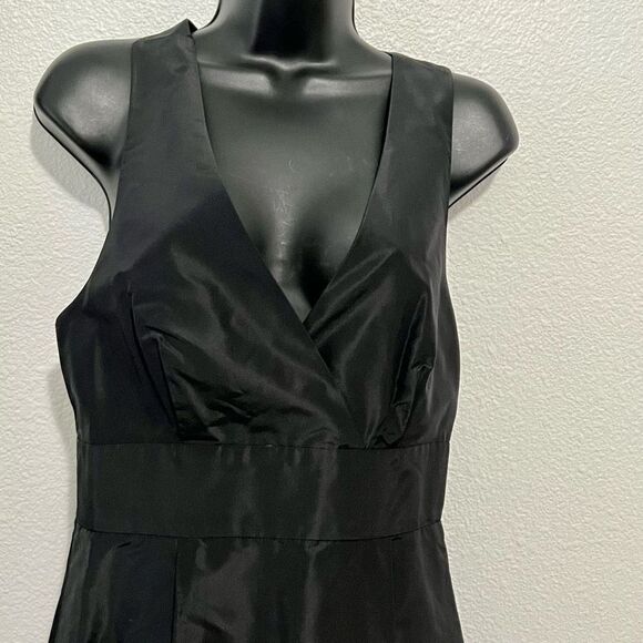 J Crew Black Silk Faux Wrap BodiceV Neck Tank Criss Cross Back Sheath Dress 6 - Picture 2 of 11